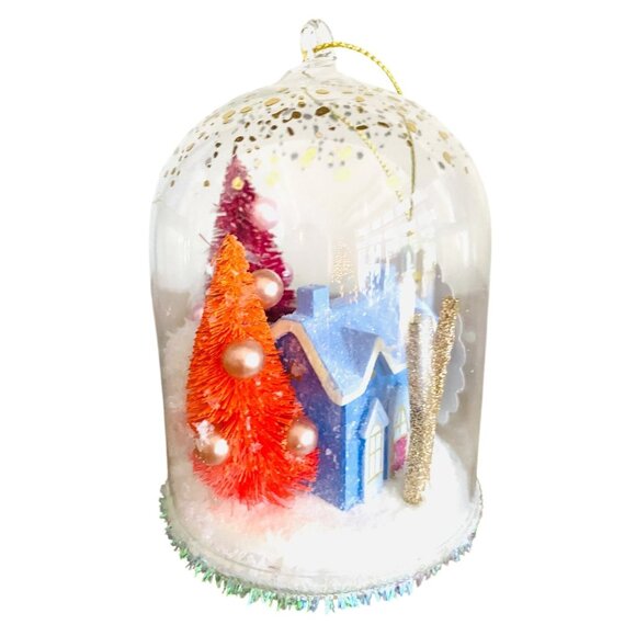 Anthropologie Festive Letter Y Snow Globe Ornament Village House and Trees New - Picture 3 of 5